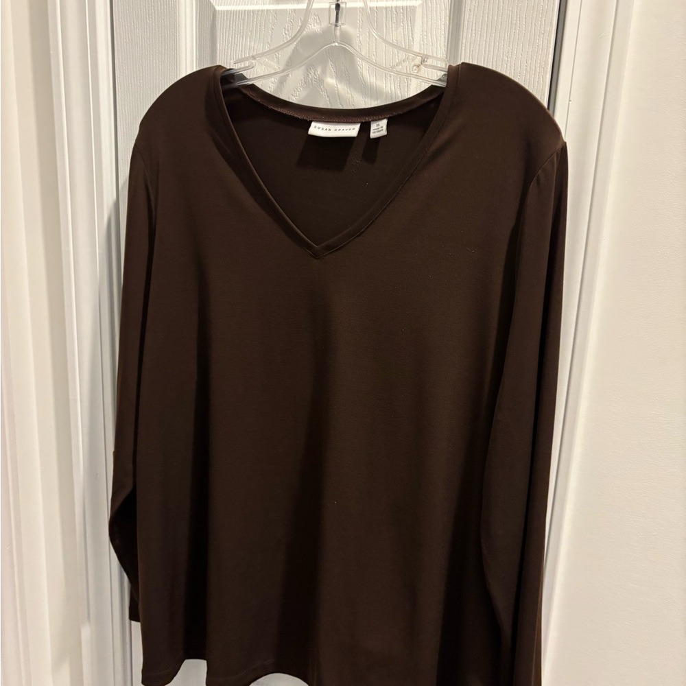 Susan Graver Brown Long Sleeve Relaxed Blouse